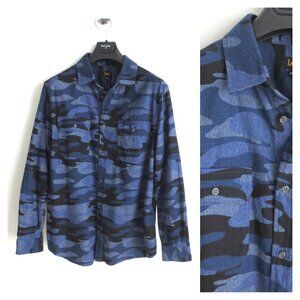 LEE MEN'S CAMO BUTTON DOWN SHIRT BLUE Sz-L